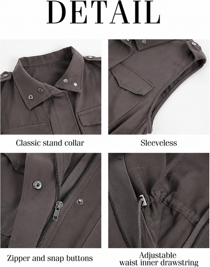 Women's Military Jacket Zip Up Snap Buttons