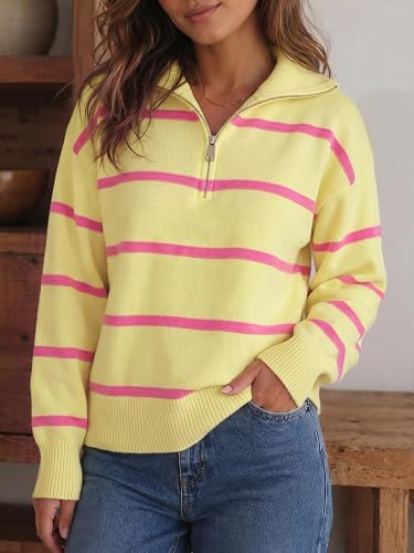 🔥Last Day💥Women's Color-Blocked Striped Quarter-Zip Sweater