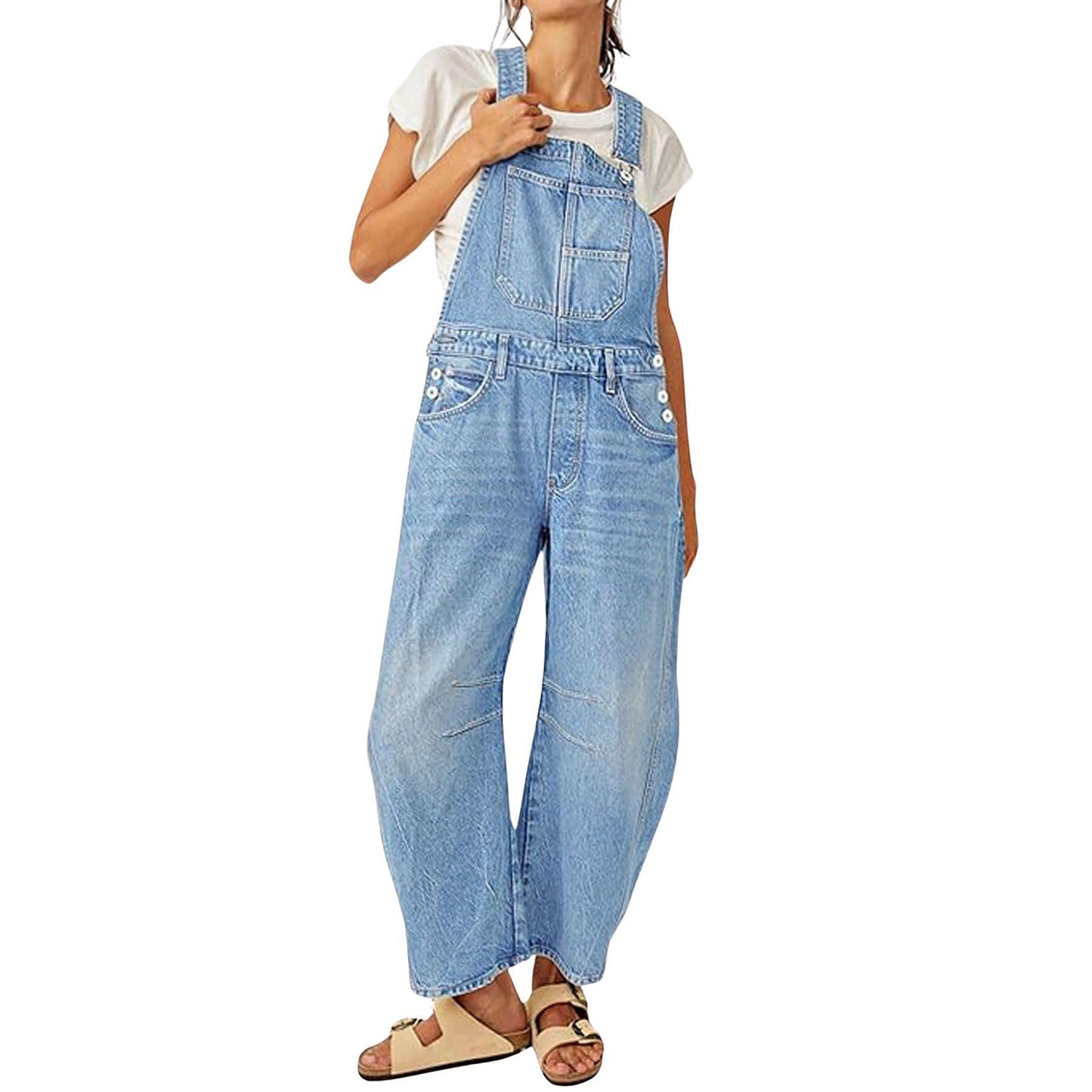 Women's Wide-Leg Denim Overall Vintage Barrel Jumpsuit