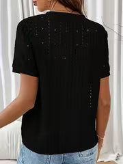2026 Spring/Summer New Commuter Textured Jacquard Hollow Short-Sleeve Round-Neck T-Shirt, Casual And Minimalist Women'S Top