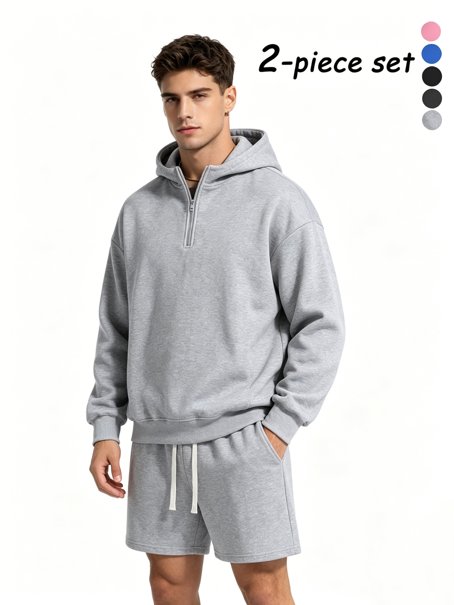 Men's Half-Zip Hoodie with Shorts Two-Piece Set