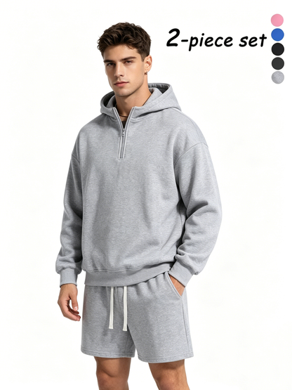 Men's Half-Zip Hoodie with Shorts Two-Piece Set