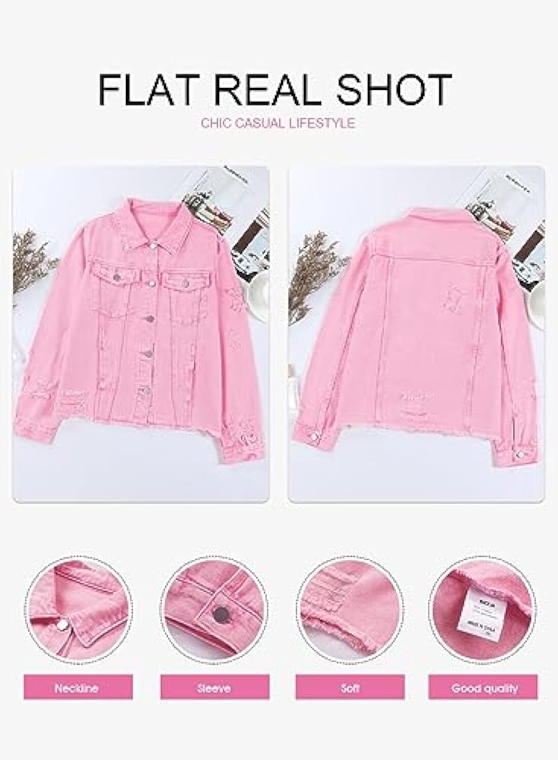 🔥Last day promotion⏰—Womens Washed Crop Denim Jacket With Pockets