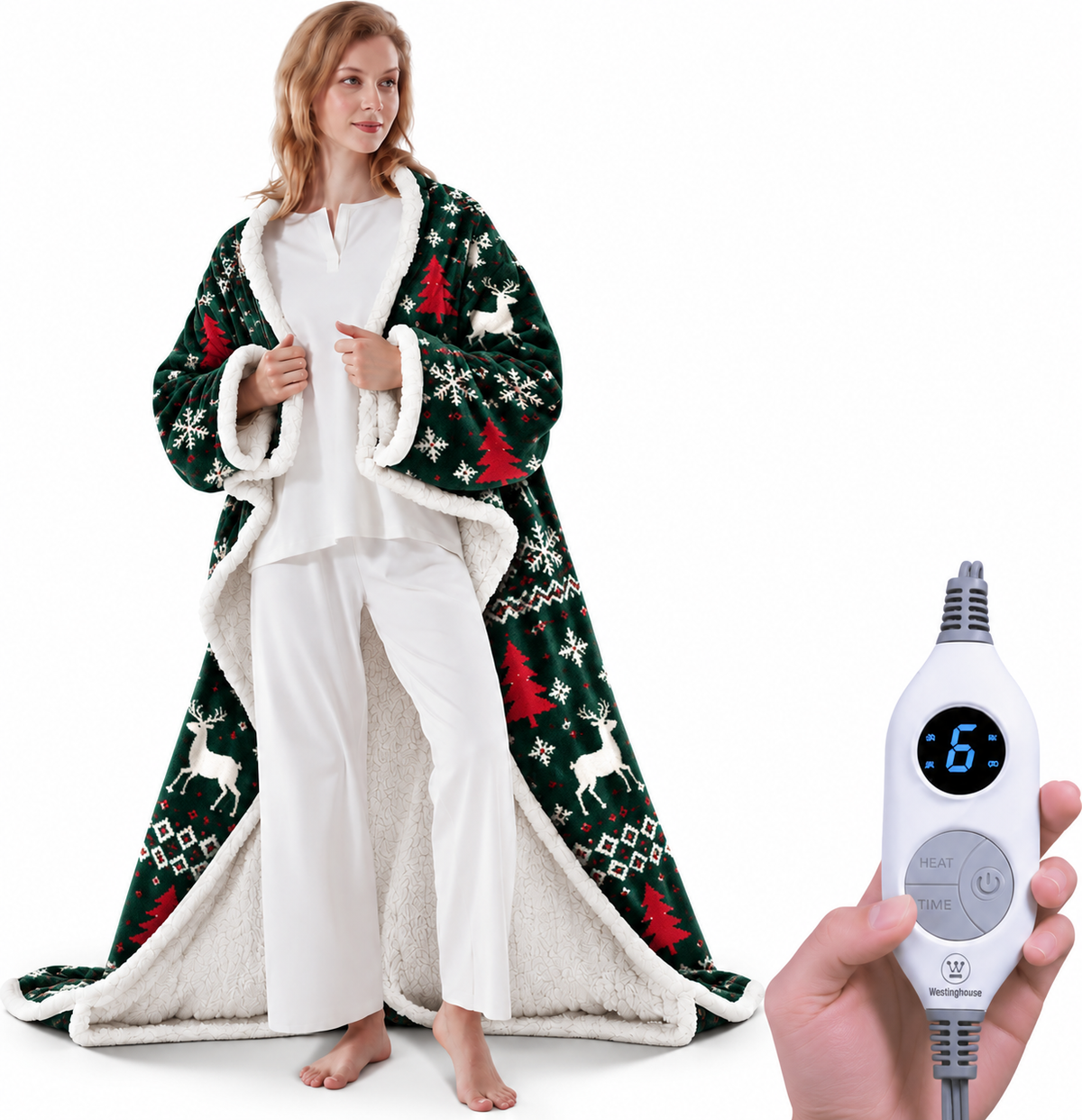 🔥 BESTSELLER | 6PCS $24.99 |🔥Wearable Heated Blanket with Foot Pocket Sherpa🔥Overheat Protection & Auto Shut-Off