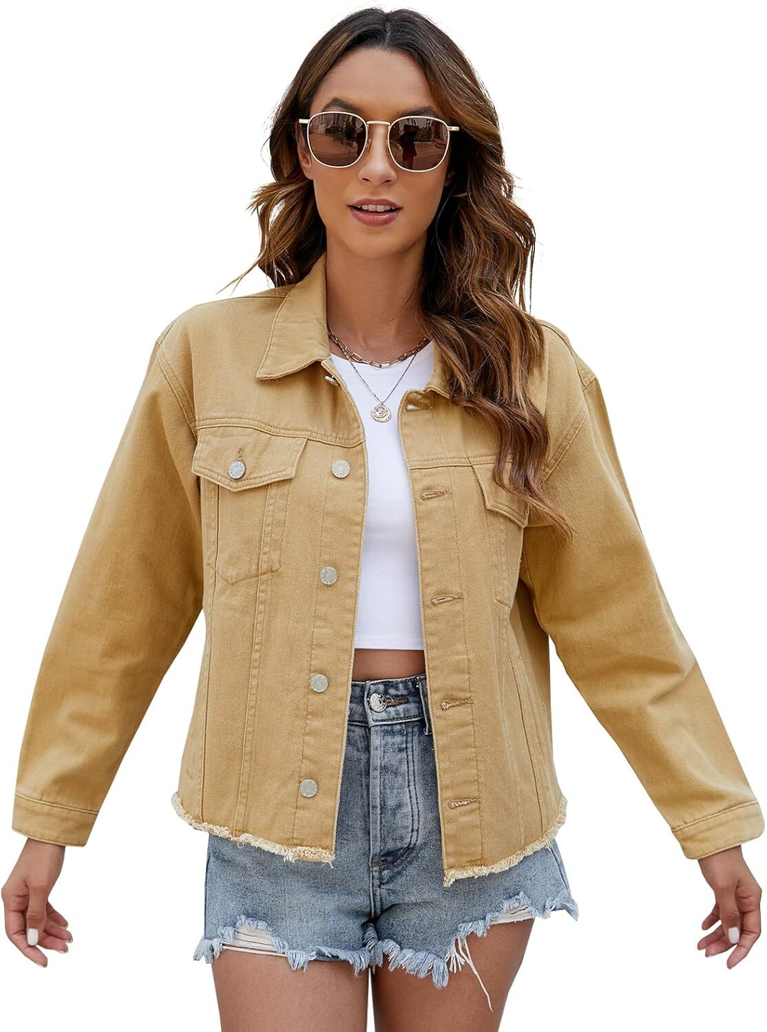 🔥Last day promotion⏰—Womens Washed Crop Denim Jacket With Pockets