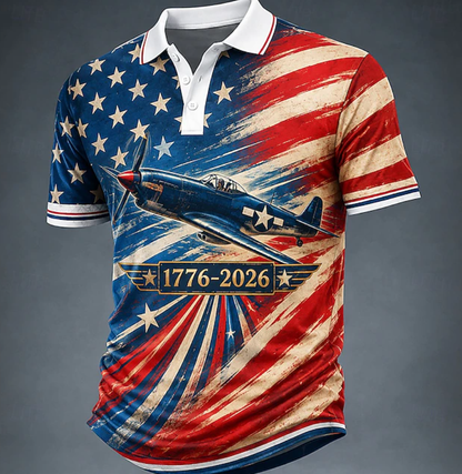 4th of July 2026 250th Men's American US Flag Polo Shirts Short Sleeve Polo Shirts 