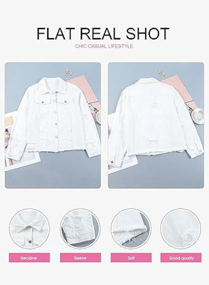 🔥Last day promotion⏰—Womens Washed Crop Denim Jacket With Pockets
