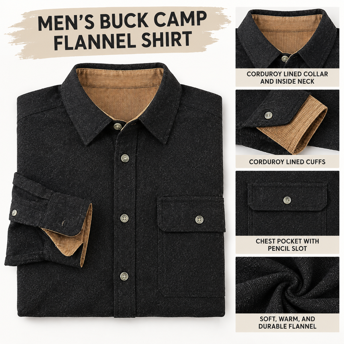 Mens Flannel Long Sleeve Button Down 100% Cotton Shirt