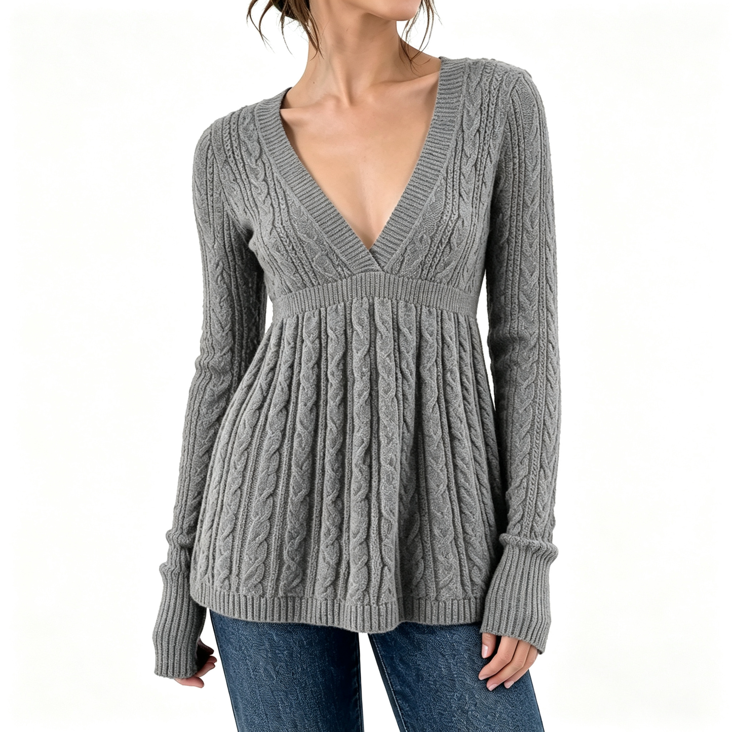 ⚡FINAL SALE-Women's Soft Long Sleeve V-neck High Waist Knitwear