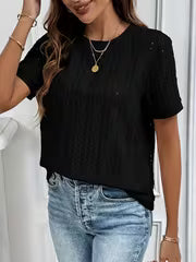 2026 Spring/Summer New Commuter Textured Jacquard Hollow Short-Sleeve Round-Neck T-Shirt, Casual And Minimalist Women'S Top