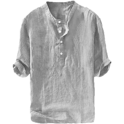 Mens Linen Shirts Casual Cotton 3/4 Sleeve Regular-Fit Henley T-Shirt