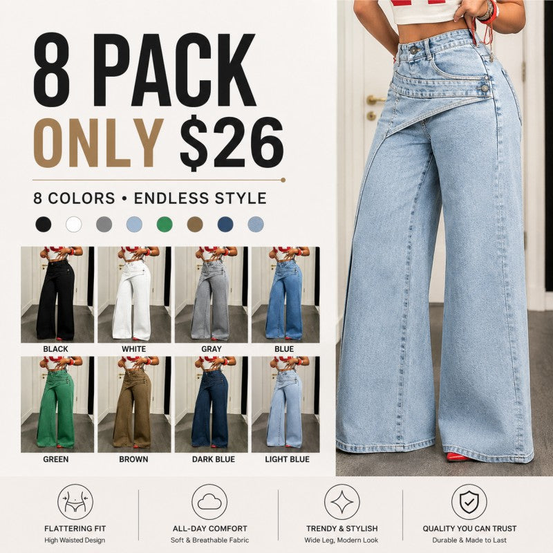 🔥MID YEAR SALE🔥Women's Loose-Fitting Trendy Asymmetrical Design Casual Denim Long Pants