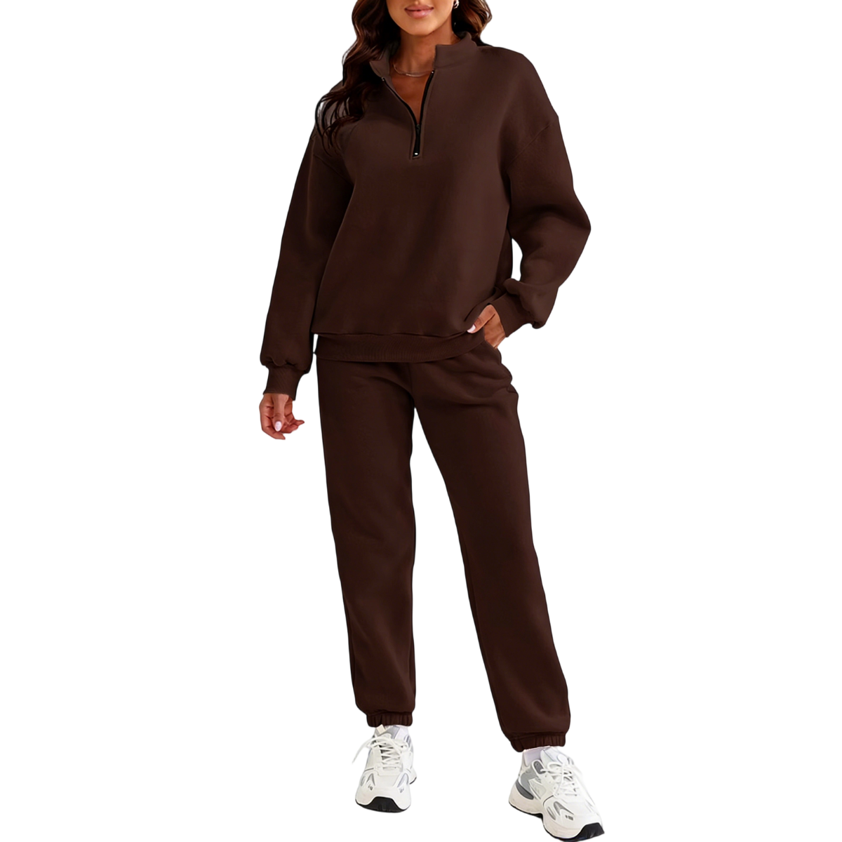 🔥 BESTSELLER | 8PCS $24.63 |Women's Oversized Half-Zip 2-Piece Jogger Set