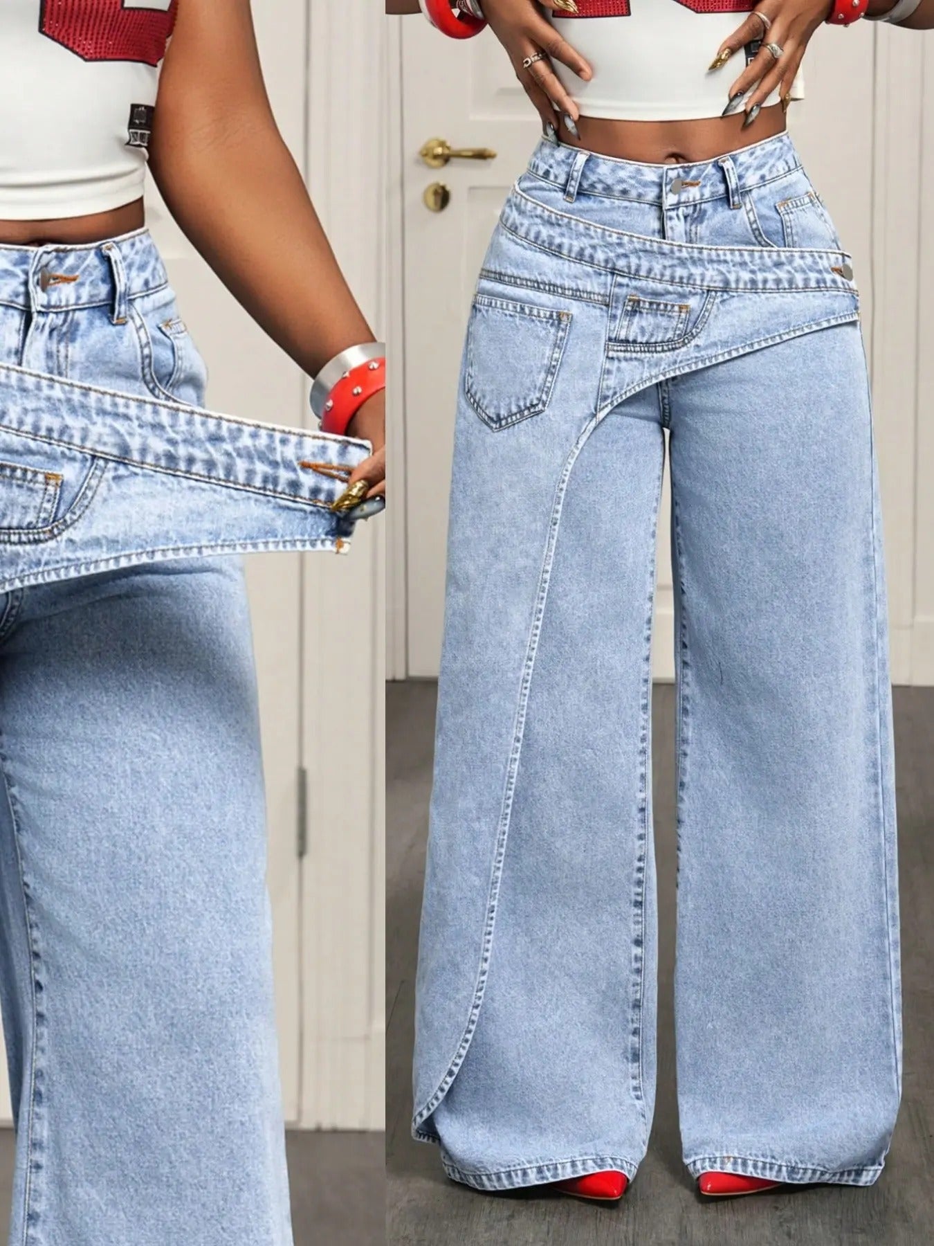 🔥MID YEAR SALE🔥Women's Loose-Fitting Trendy Asymmetrical Design Casual Denim Long Pants