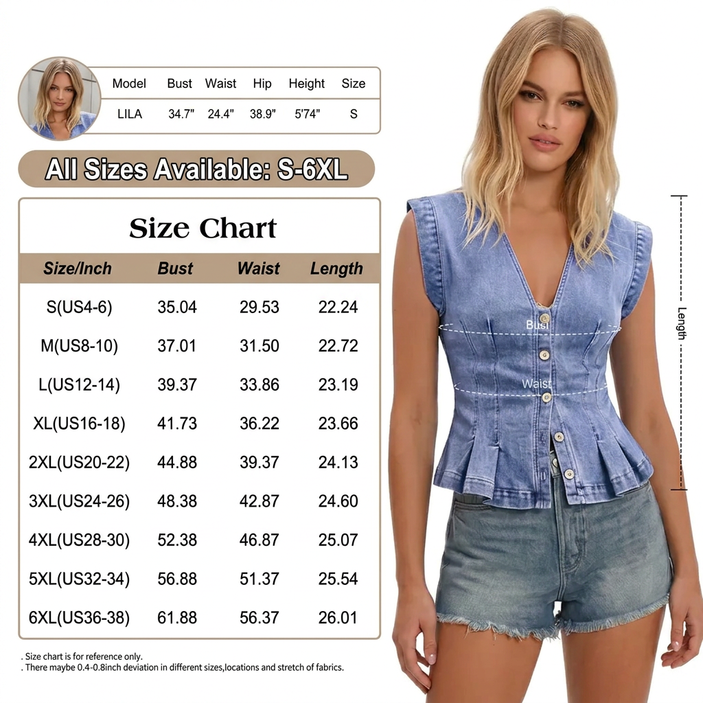 🚨Ends at Midnight ! Women's V Neck Denim Vests Tops Button Down Y2k Fitted Pleated Sleeveless Jean