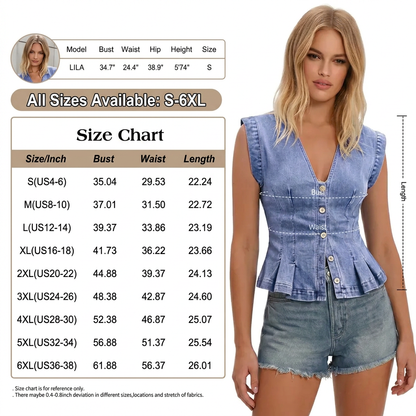 🚨Ends at Midnight ! Women's V Neck Denim Vests Tops Button Down Y2k Fitted Pleated Sleeveless Jean