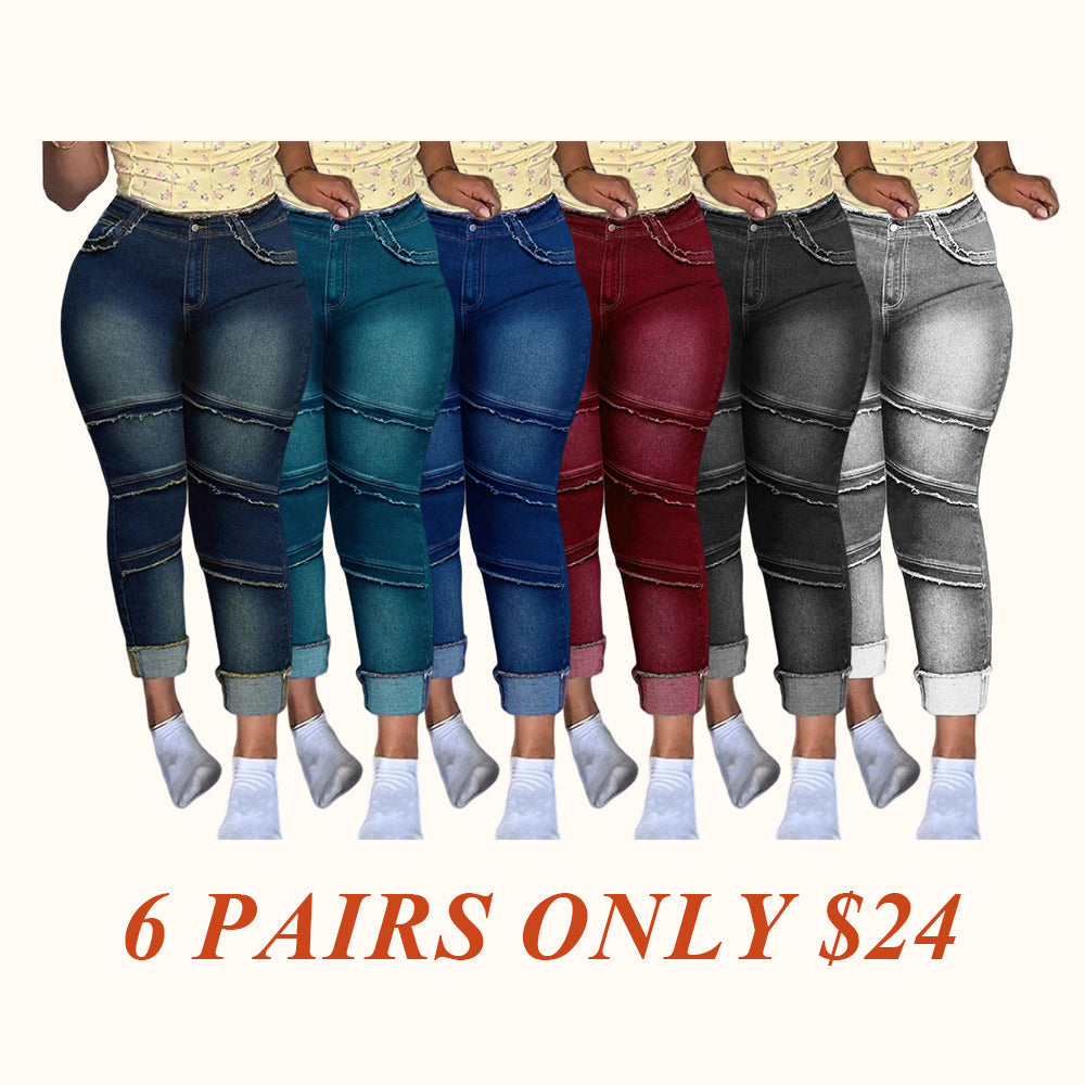🔥 6 Packs Clearance Sale  🔥Raw Hem Pocket High Waisted Denim Jeans