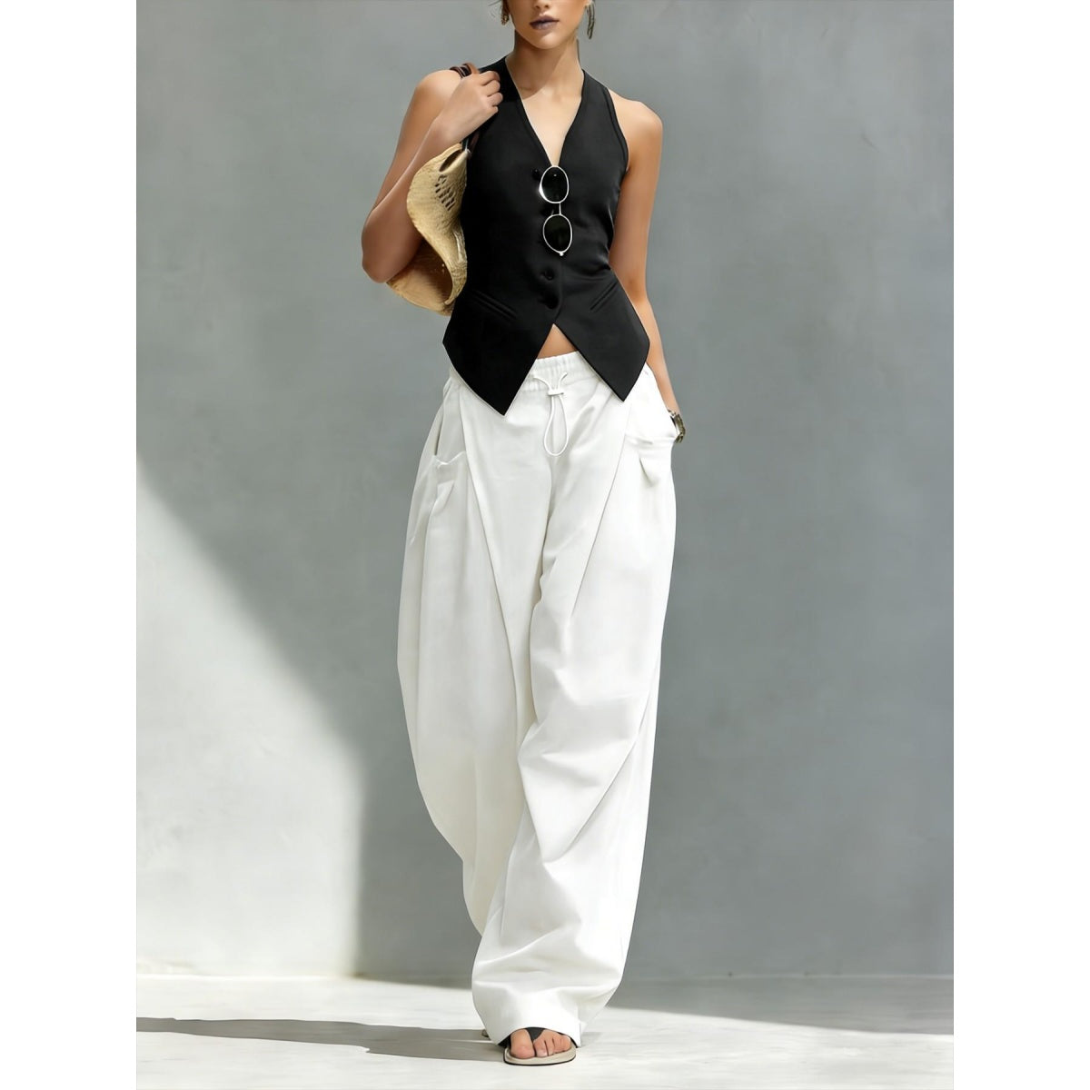 Hiphop Cool Girl Style Pleated Cuffed Lantern Pants