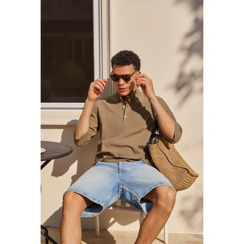 Mens Linen Shirts Casual Cotton 3/4 Sleeve Regular-Fit Henley T-Shirt