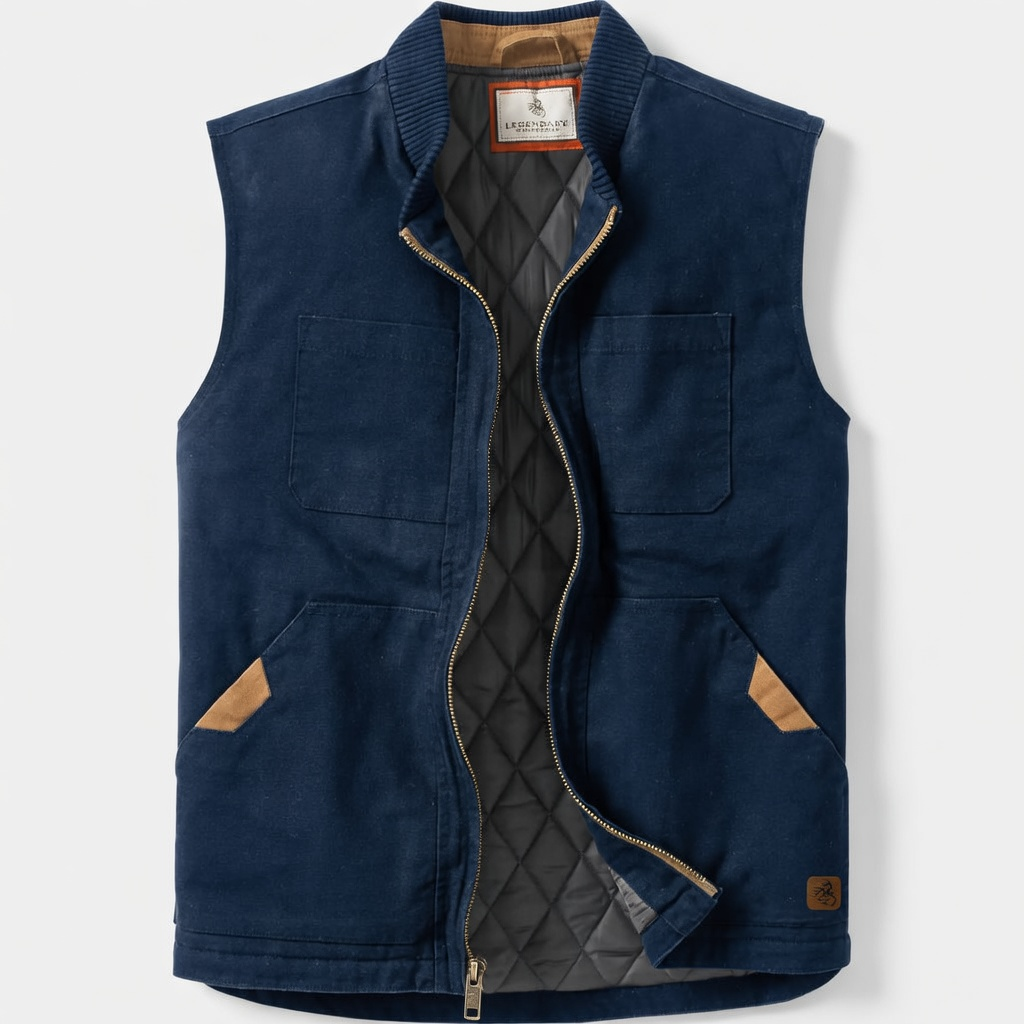 Whitetails Men's Cotton Canvas Cross Trail Workwear Vest - Menswear, Sleeveless, Zipper-Equipped, Pocketed Casual Top