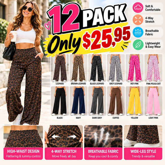 🔥 BESTSELLER | 12PCS $25.95 |Women’s minimalist lightweight leopard-print mid-rise wide-leg pants