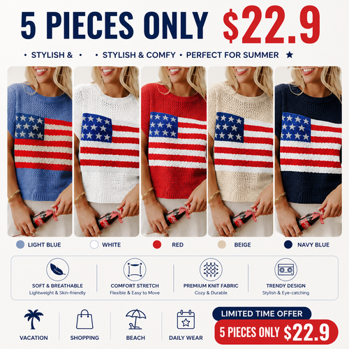 Women's American Flag Knit Top – Patriotic 4th of July Summer Sweater Vest