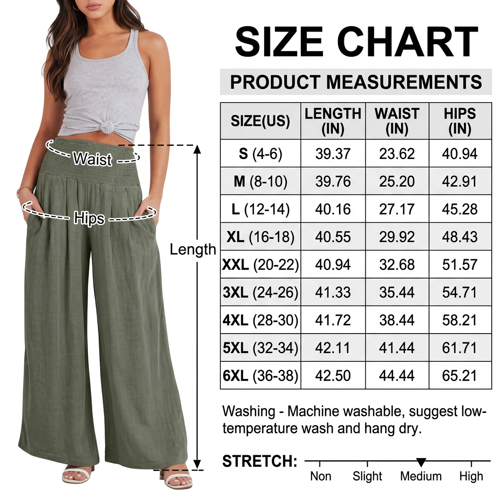 Women‘s Linen Palazzo Pants Summer Boho Wide Leg High Waist Casual Lounge Pant Beach Travel Comfortable Vacation