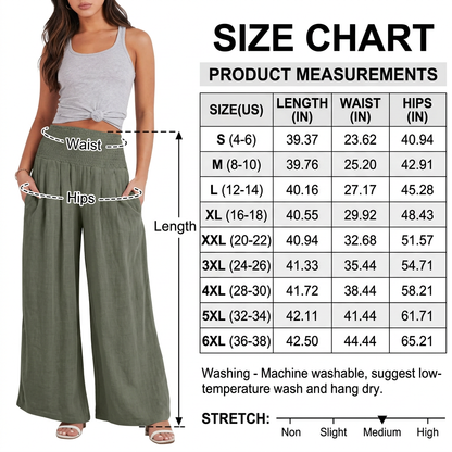 Women‘s Linen Palazzo Pants Summer Boho Wide Leg High Waist Casual Lounge Pant Beach Travel Comfortable Vacation