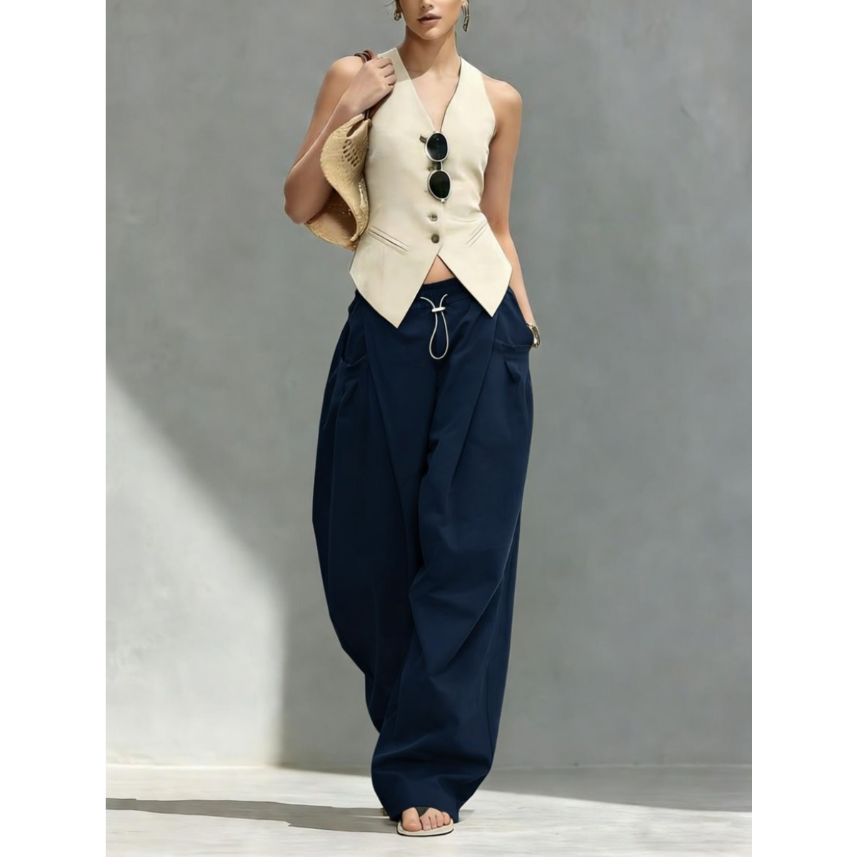 Hiphop Cool Girl Style Pleated Cuffed Lantern Pants