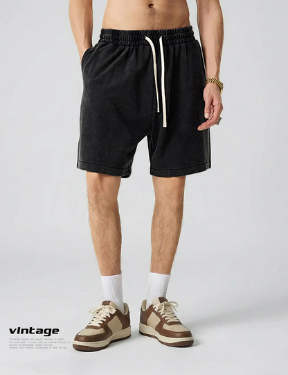 Unisex Cotton Athletic Vintage Acid Wash Elastic Waist Sweat Shorts