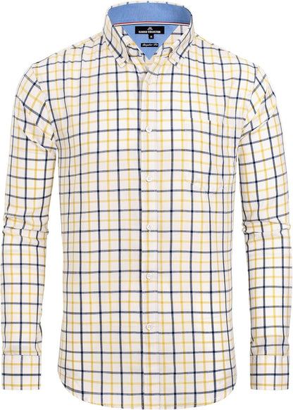 Clearance sale! Men's Plaid Button Down Shirts Cotton Long Sleeve Dress Shirts Regular Fit Gingham Shirts