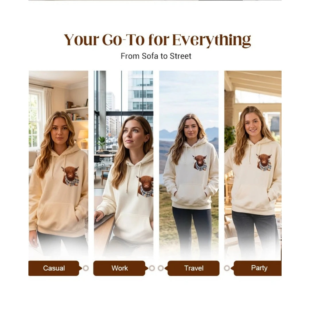 🔥 BESTSELLER | 8PCS $25.99 |🐮Cute Highland Cow Cozy Fleece-Lined Hooded Sweatshirt