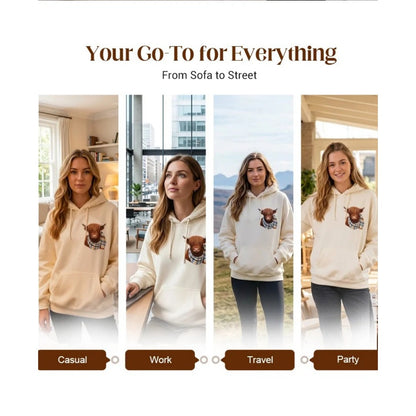 🔥 BESTSELLER | 8PCS $25.99 |🐮Cute Highland Cow Cozy Fleece-Lined Hooded Sweatshirt