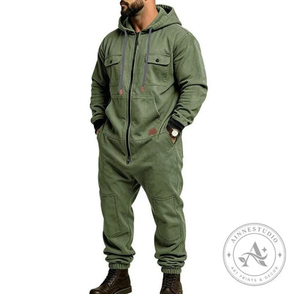 Men’s Heavy Duty Workwear Jumpsuit with Multi-Pocket Design and Full-Zip Closure