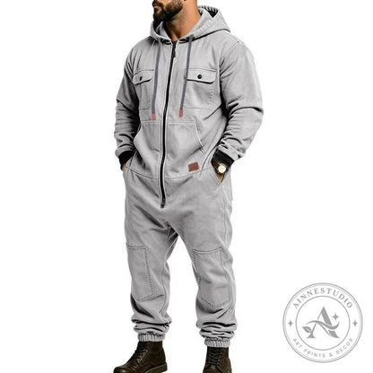 Men’s Heavy Duty Workwear Jumpsuit with Multi-Pocket Design and Full-Zip Closure