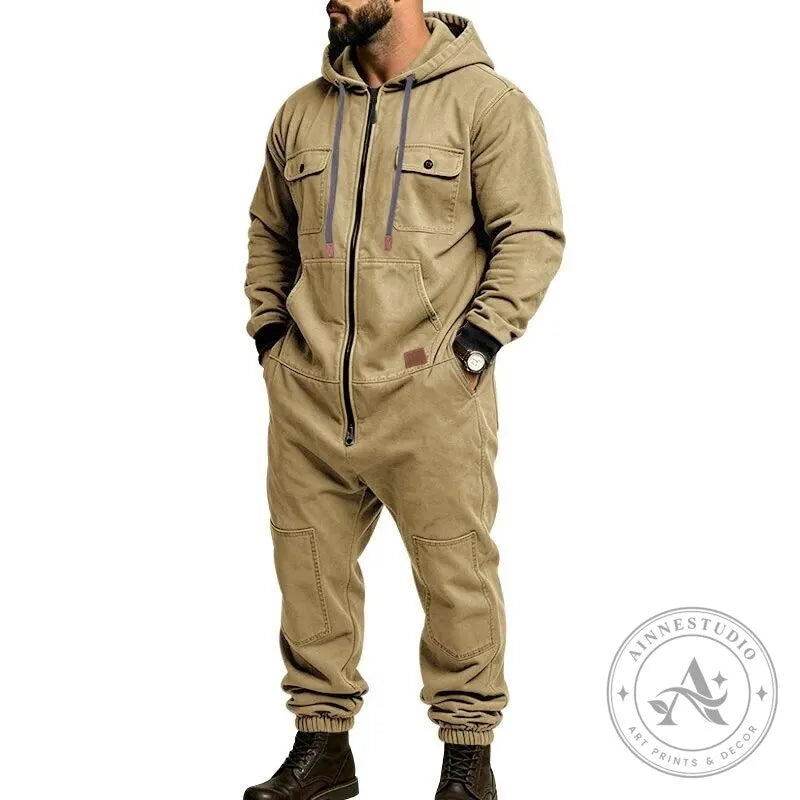 Men’s Heavy Duty Workwear Jumpsuit with Multi-Pocket Design and Full-Zip Closure