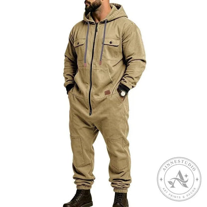 Men’s Heavy Duty Workwear Jumpsuit with Multi-Pocket Design and Full-Zip Closure
