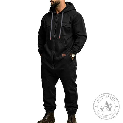 Men’s Heavy Duty Workwear Jumpsuit with Multi-Pocket Design and Full-Zip Closure