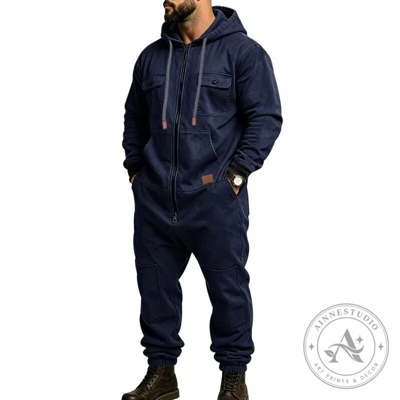 Men’s Heavy Duty Workwear Jumpsuit with Multi-Pocket Design and Full-Zip Closure
