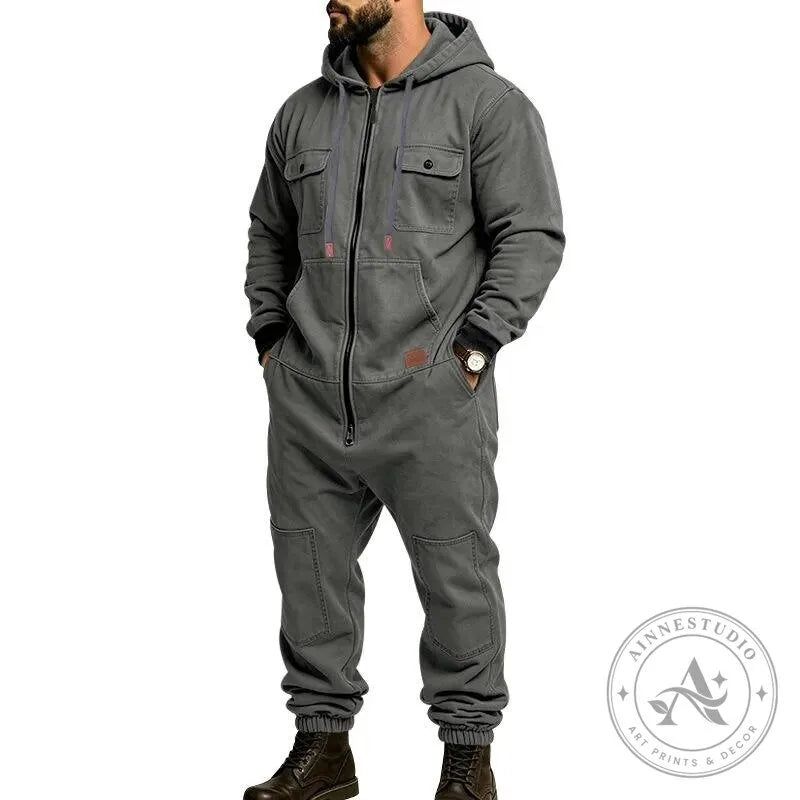 Men’s Heavy Duty Workwear Jumpsuit with Multi-Pocket Design and Full-Zip Closure